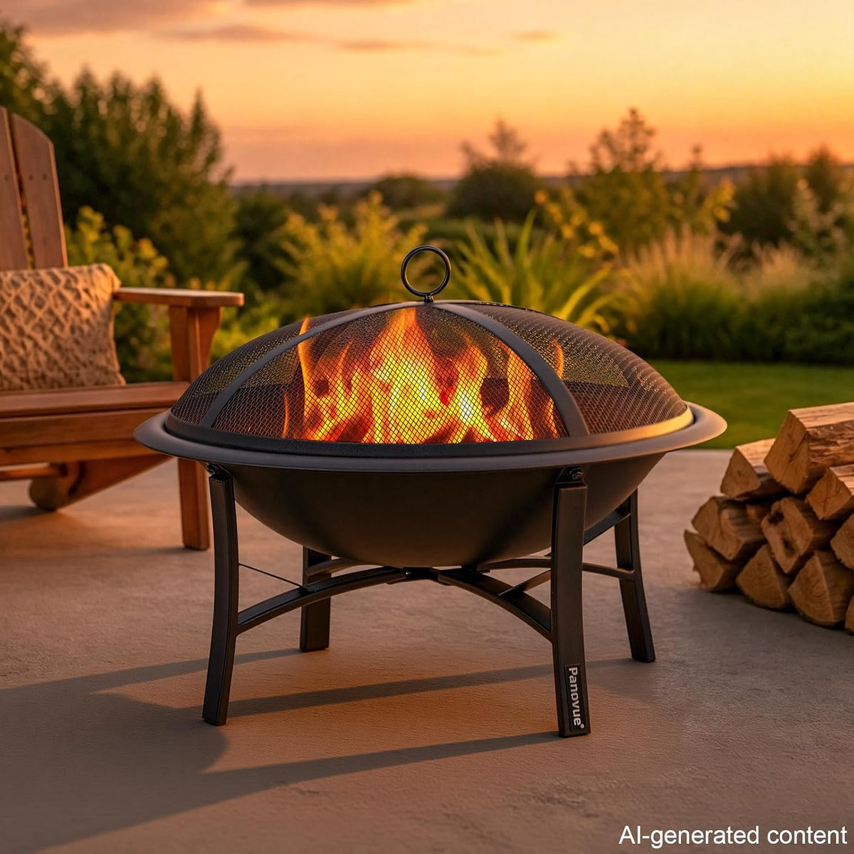 Panovue 22 Inch Fire Pit with Spark Screen, Firewood Grate and Poker