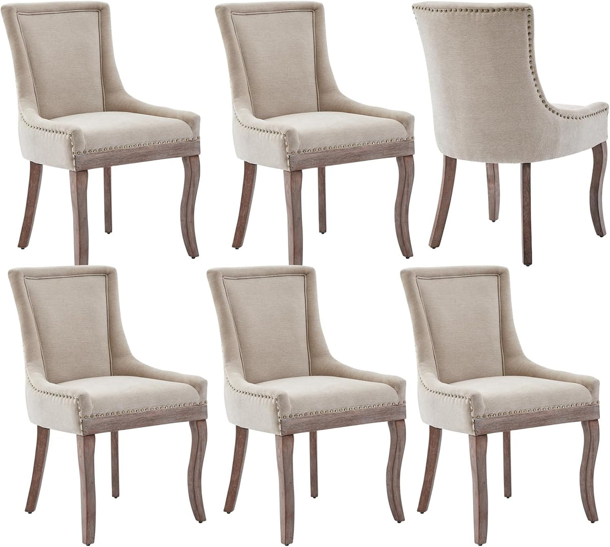 Beige Dining Chairs Set of 6, Fabric Upholstered Kitchen Chairs