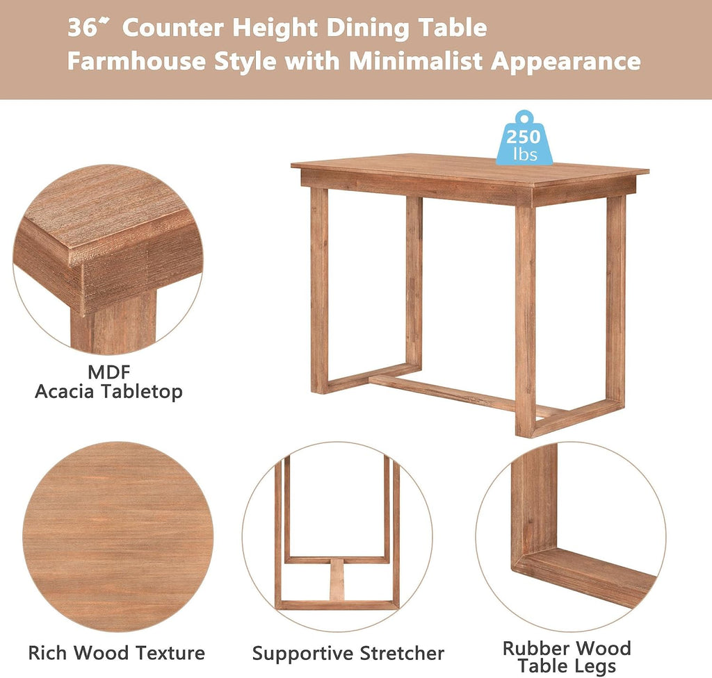 LUMISOL 5-Piece Counter Height Dining Table Set for 4, Farmhouse Kitchen Table Set with 4 Upholstered Chairs for Kitchen, Dining Room, Home Bar, Natural