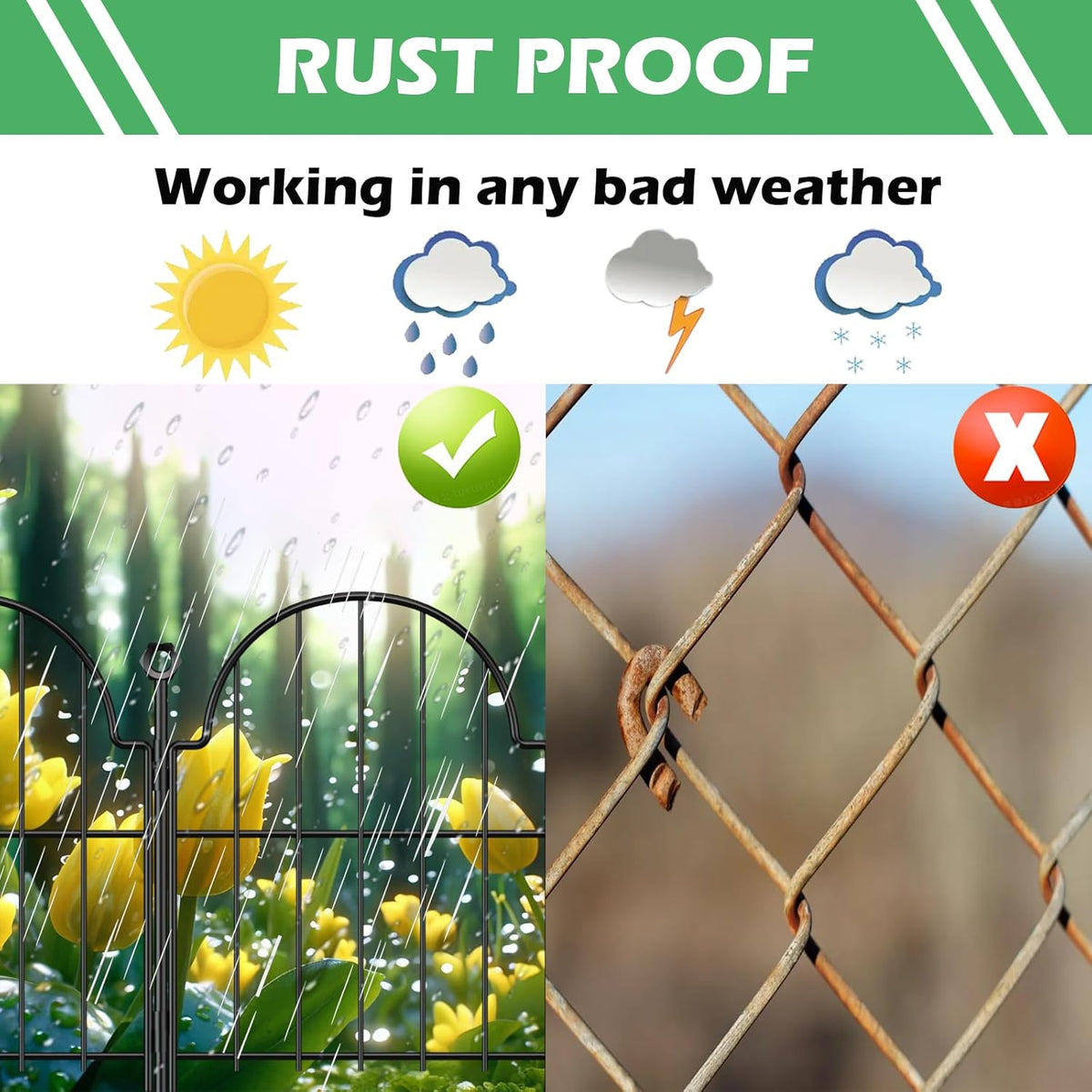 Blingluck Decorative Garden Fence, 17in(H) x 27.5ft(L), with Ground Stake
