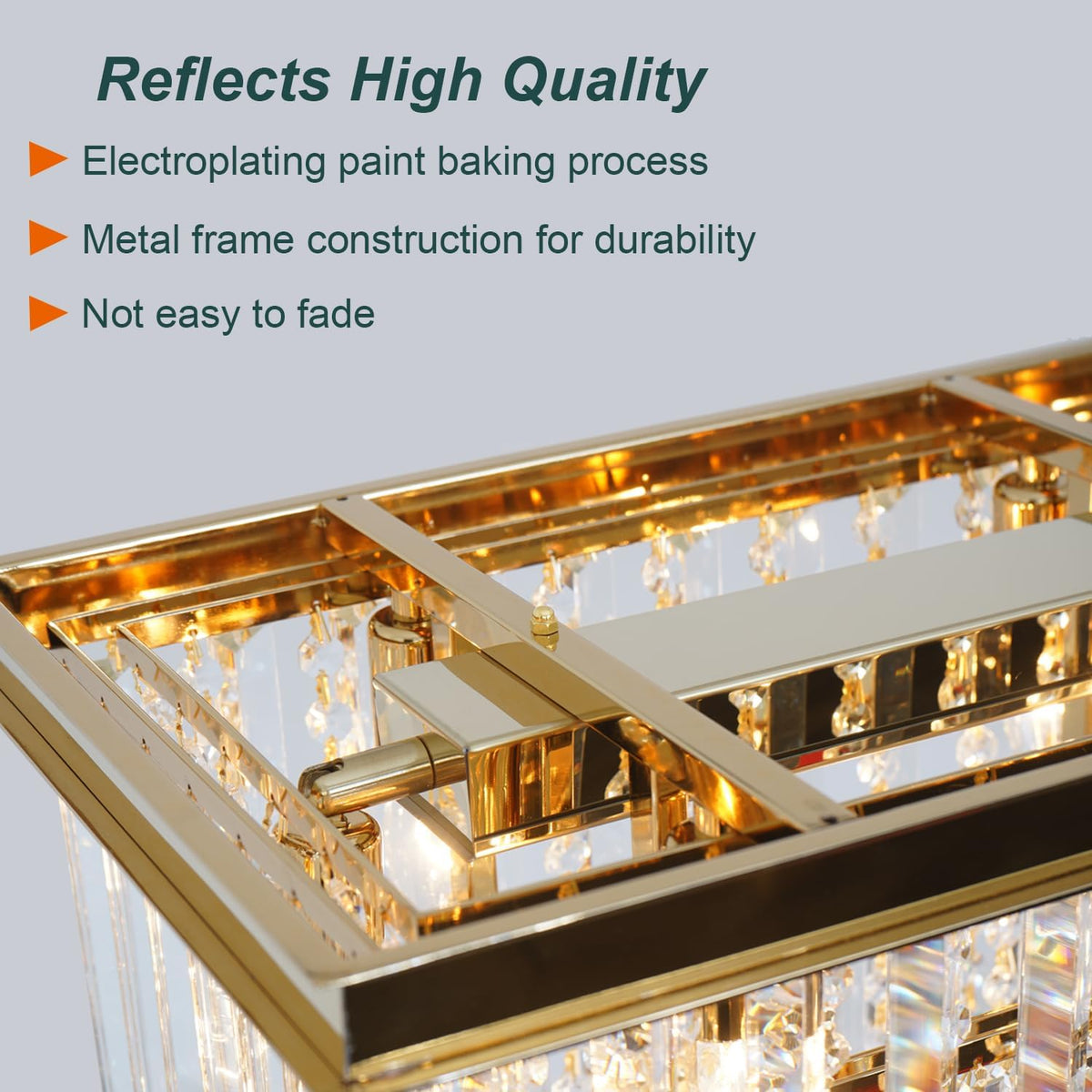 Luxury 55" Rectangule Gold Crystal Chandelier, Large Dining Room Chandelier