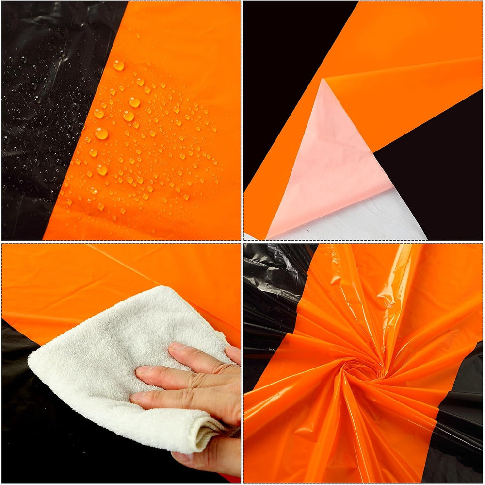 Oudain 12 Pcs Halloween Plastic Table Cloths 54" x 108", Orange, Black