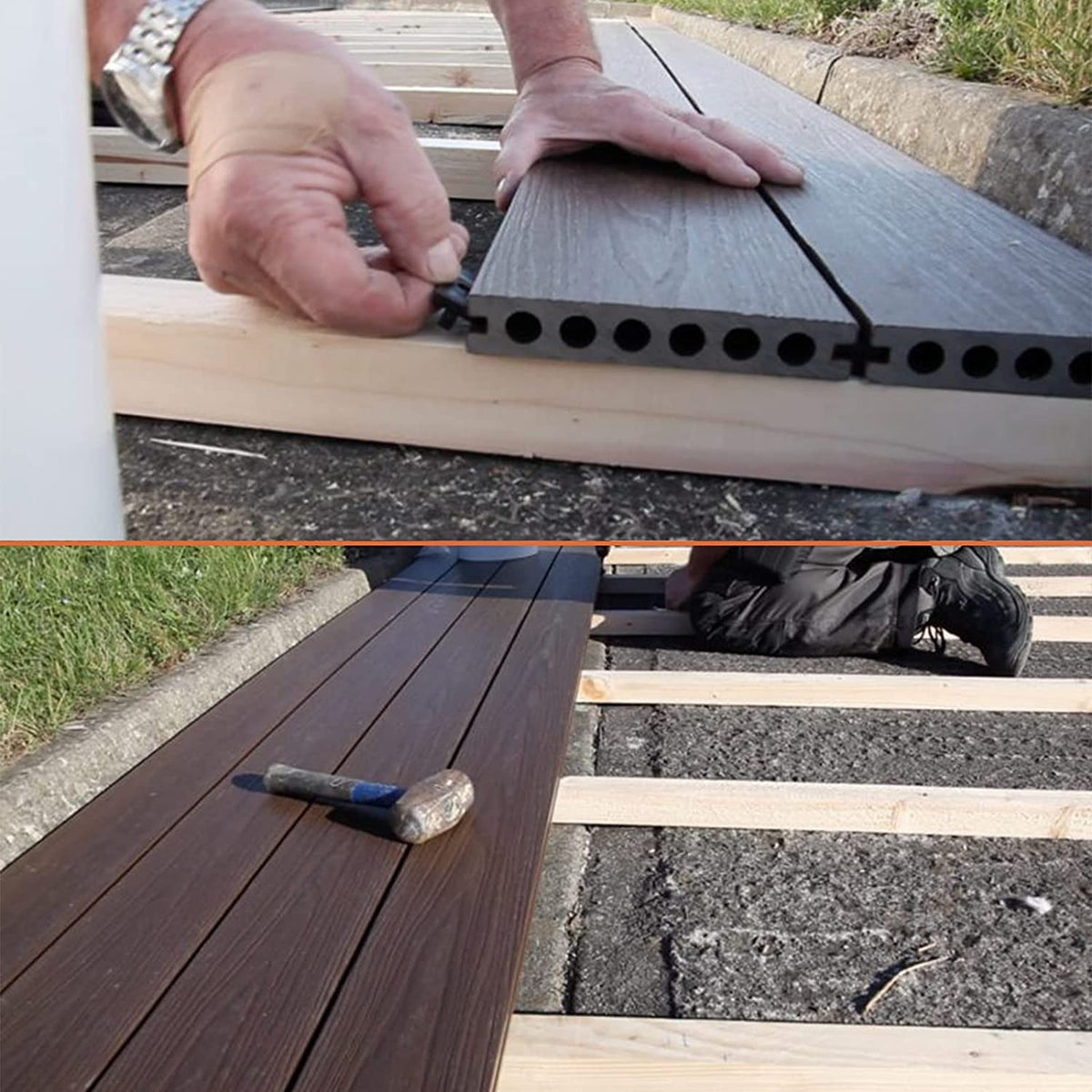 universal hidden deck fasteners - composite decking clips on a desk or shelf