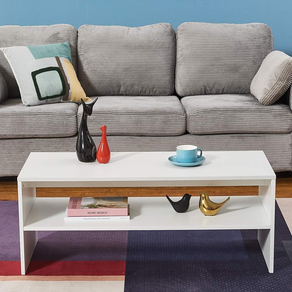 Panana 2-Tier Coffee Table Simple Couch Sofa Side End Table Tea Accent Table for Living Room Office, 39.4" x 15.7" x 15.7" (White)