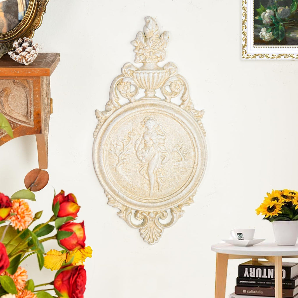Sungmor White Cast Iron Wall Plaque - Classical Lady Relief in French Style