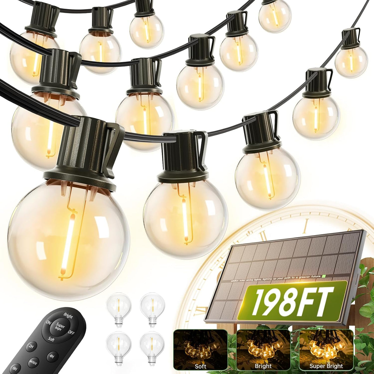 addlon 198FT Solar String Lights Outdoor, Waterproof, USB Charging