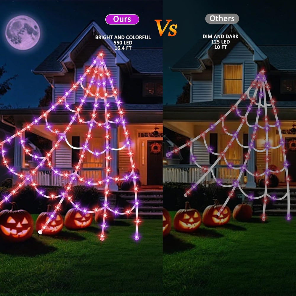 Halloween Spider Web Lights 550 LED Lighted Spider Web 16.4Ft Giant Halloween...