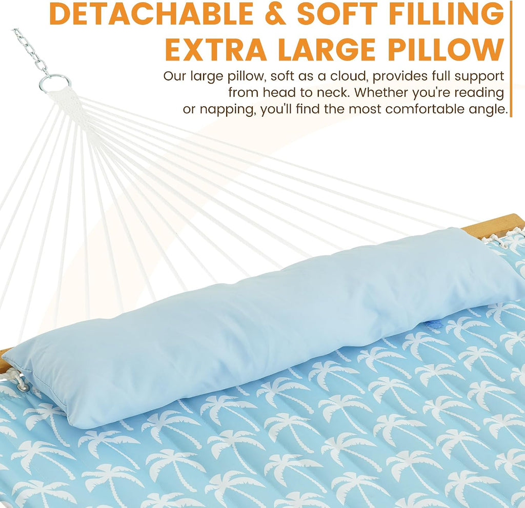 Lazy Daze 12FT Double Quilted Hammock for Outside with Pillow, Coastal Blue