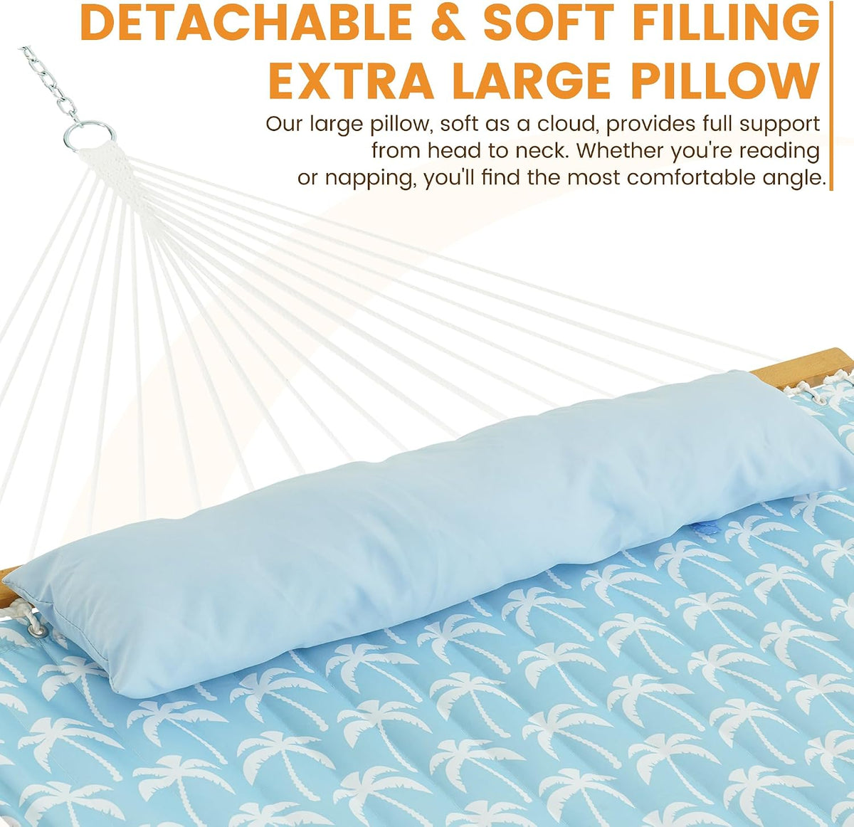 Lazy Daze 12FT Double Quilted Hammock for Outside with Pillow, Coastal Blue