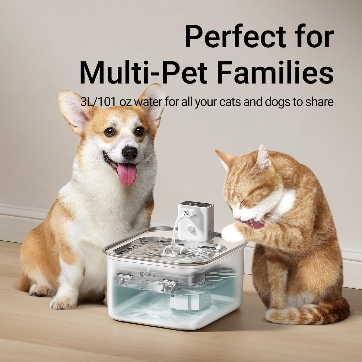 DownyPaws Cat Water Fountain Stainless Steel Wireless Automatic, White