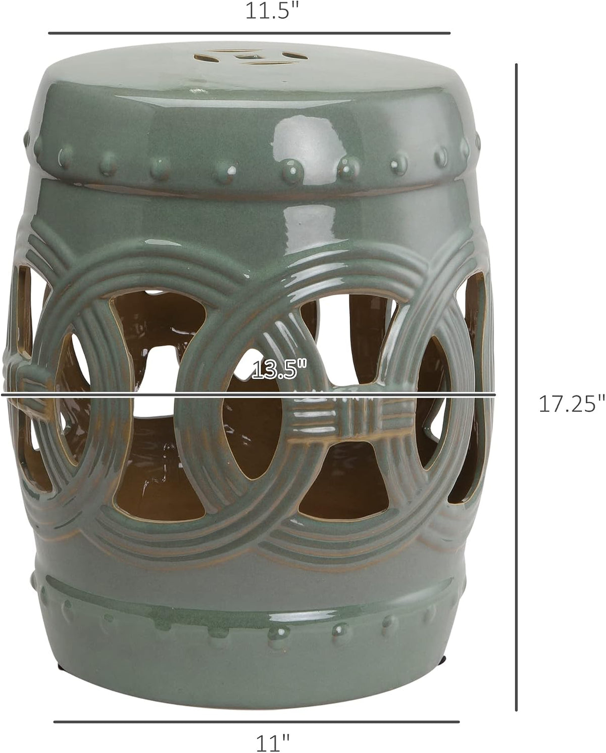 Knocbel Decorative Ceramic Garden Stool, Woven Lattice Design Side Table End Table, Accent Indoor Outdoor Patio Glazed Strong Material Plant Stand, 12.5" Dia x 18" H, Green Woven Lattice