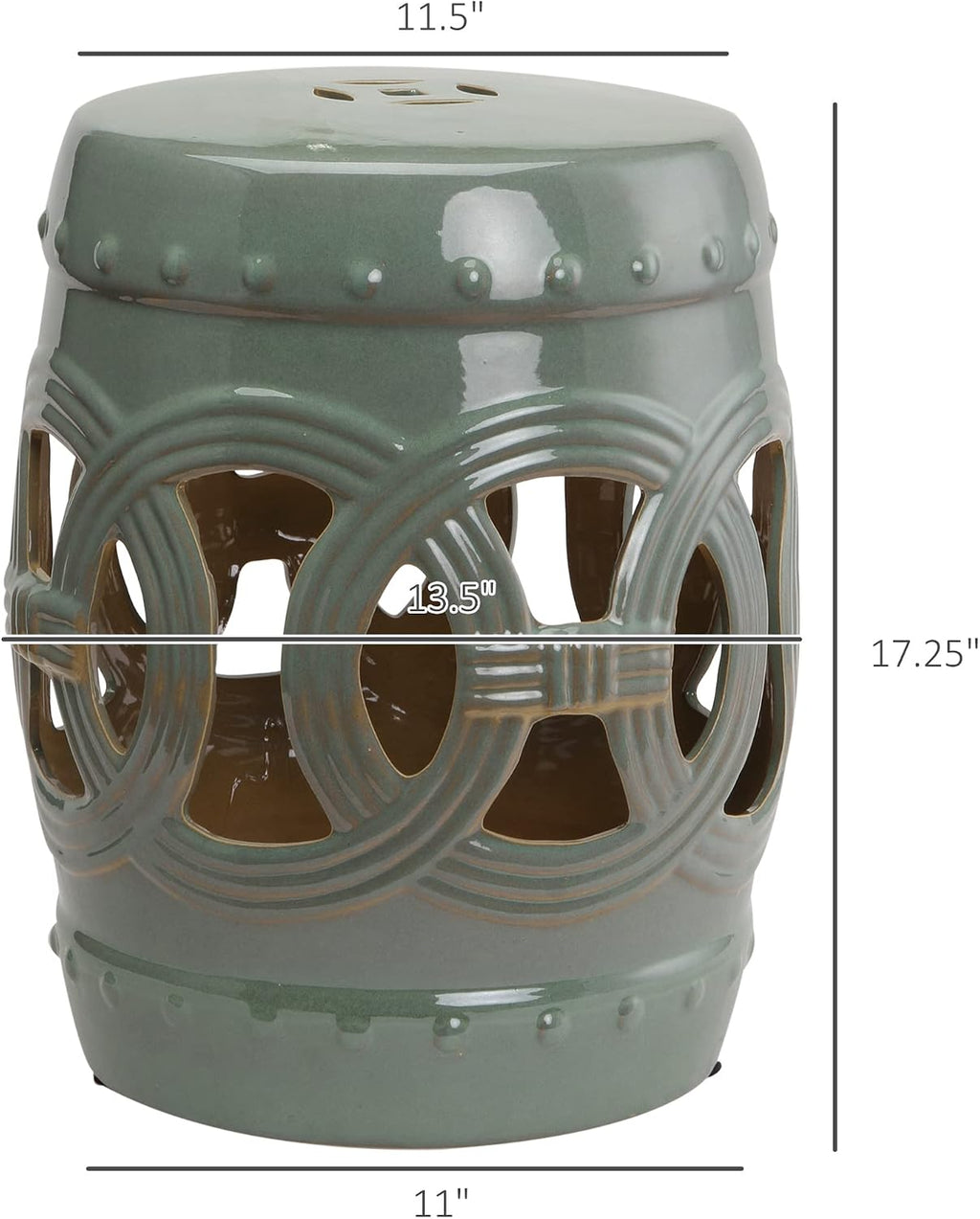 Outsunny 14" x 17" Ceramic Garden Stool Strong Glazed Material Green