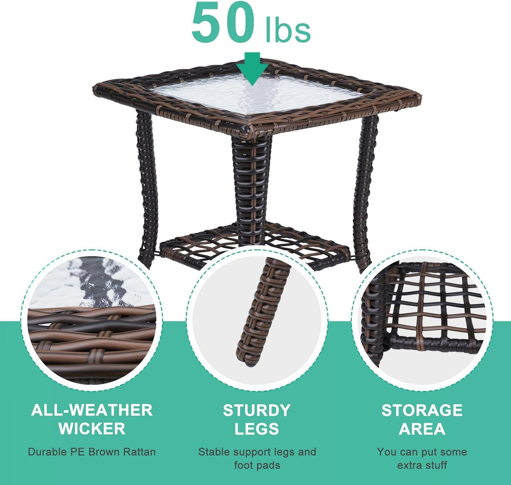vingli outdoor side table with storage wicker patio showing dimensions