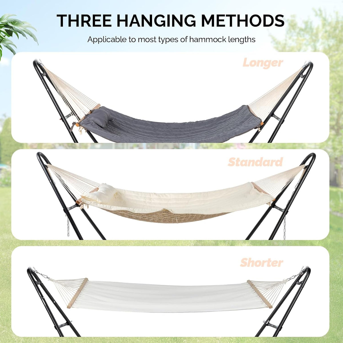 ONCLOUD Sandblasted Iron Hammock Stand only, Heavy Duty Adjustable Hammock Frame Fits Various Hammocks, Portable Double-Barrel Hammock Support for Outdoors, Patio, Garden, Yard, 550 LBS, Black