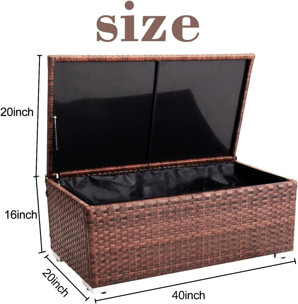 DIMAR GARDEN Outdoor Storage Coffee Table with Waterproof Cover,Patio Wicker Storage Table,42 Gallon Mixed Brown