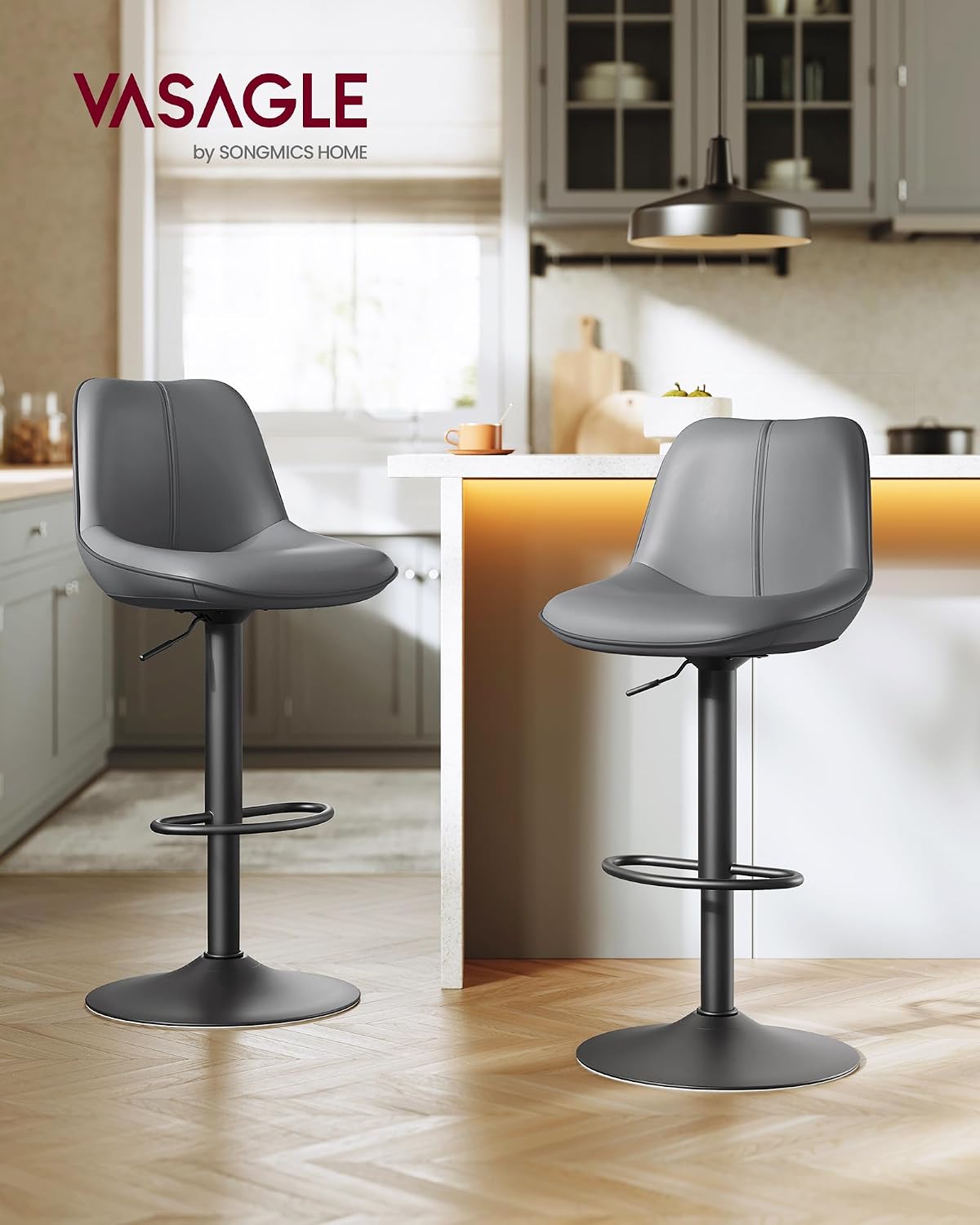 VASAGLE Bar Stools Set of 2, Swivel, Adjustable Height, Spliced Design