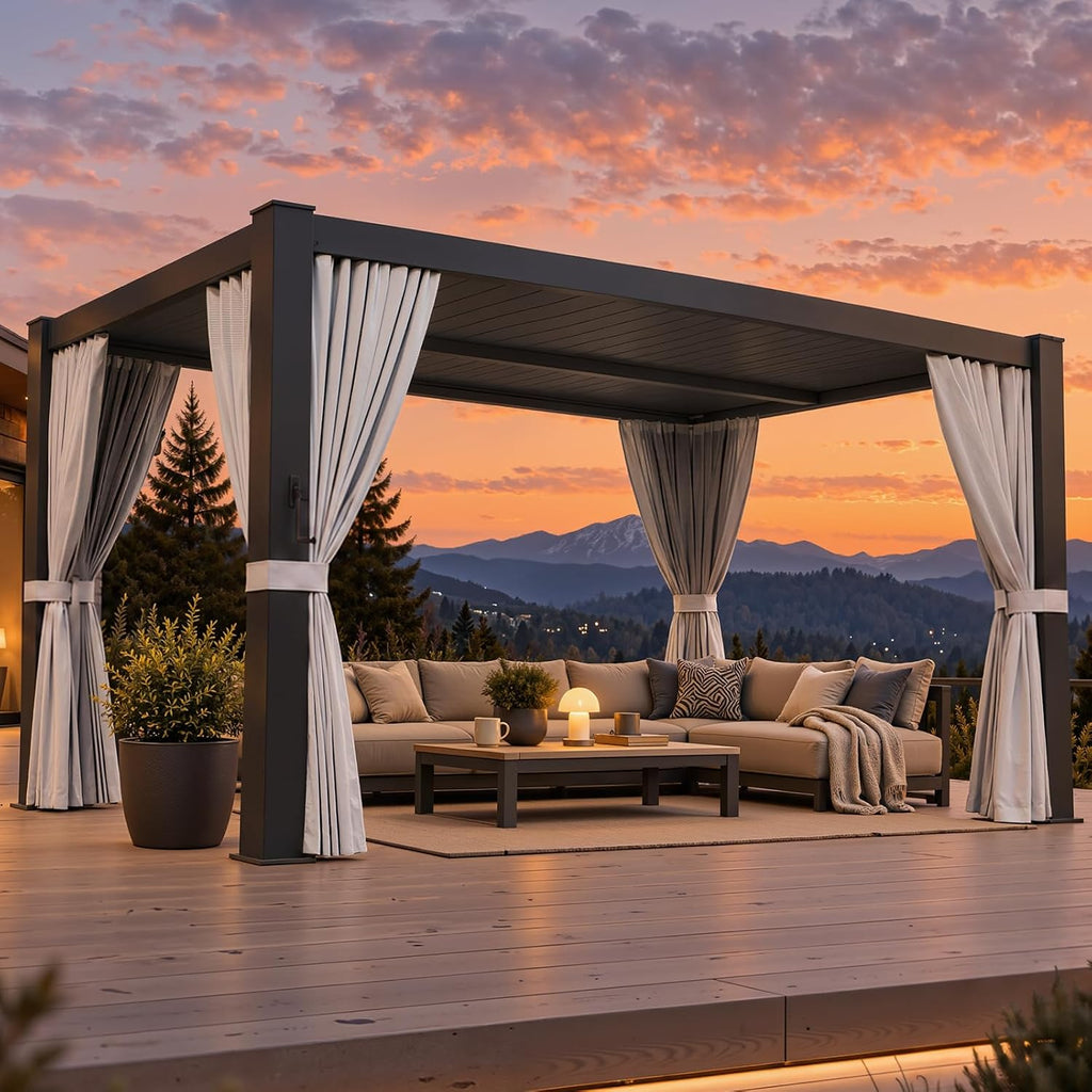 Aoxun Louvered Pergola 12x16 All-Aluminum, Waterproof Curtains and Netting