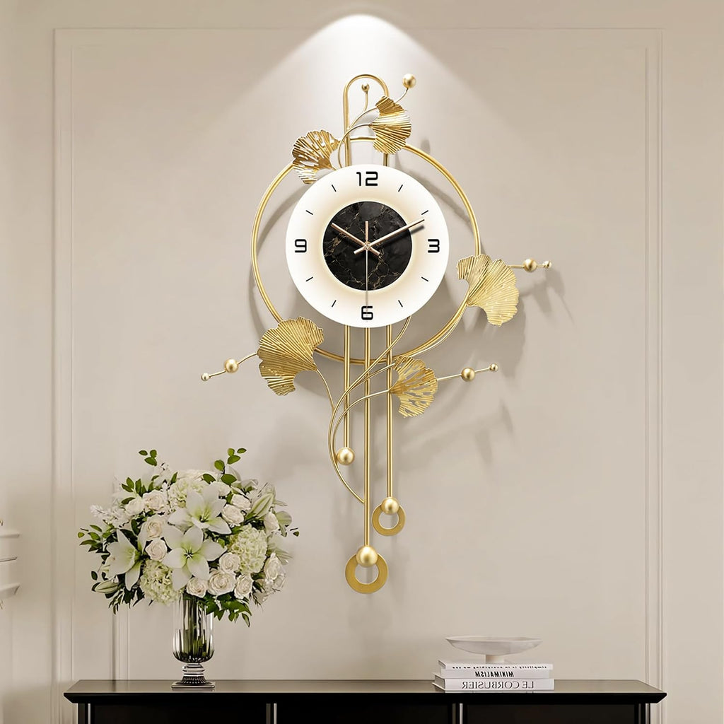 Wall Clock, Large Unique Gold Wall Clock for Living Room Decor