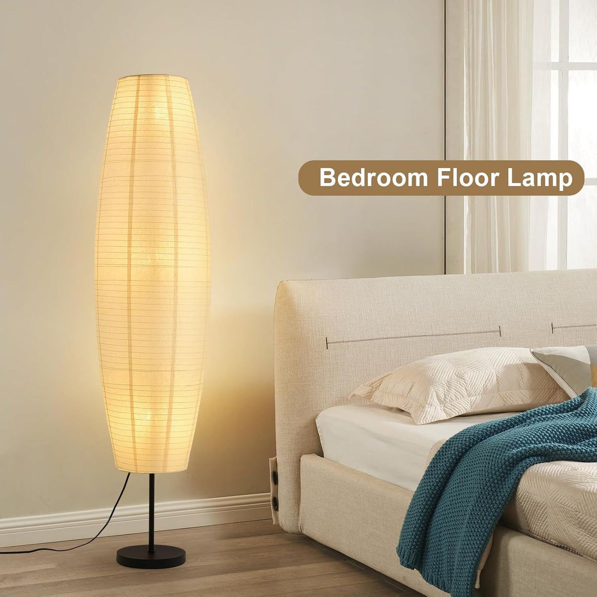 Off-White Paper Lamp Paper Floor Lamp, 3-Lights Bulbs Included