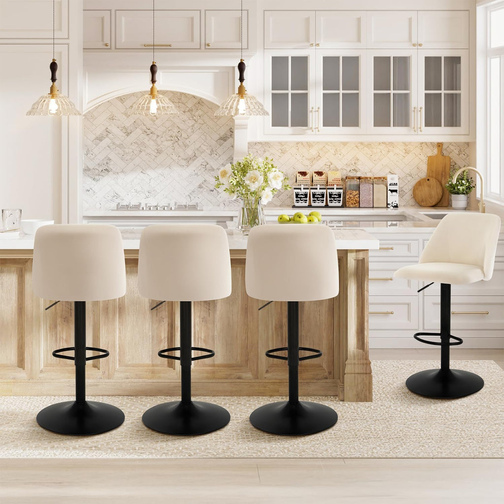 COLAMY Bar Stools Set of 4, Modern Swivel Bar Chairs, Adjustable Upholstered Barstools Counter Height with Full Backrest for Bar, Dining Room, Kitchen Island, Beige