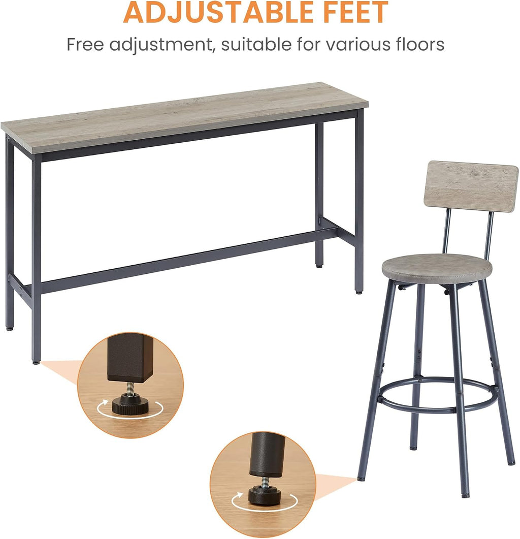 Tmsan 63" L Bar Table and Chairs Set for 3, 4 Piece Long Rectangle Pub Bistro Dining Table Set with 3 PU Upholstered Bar Stools, Counter Height for Kitchen Restaurant