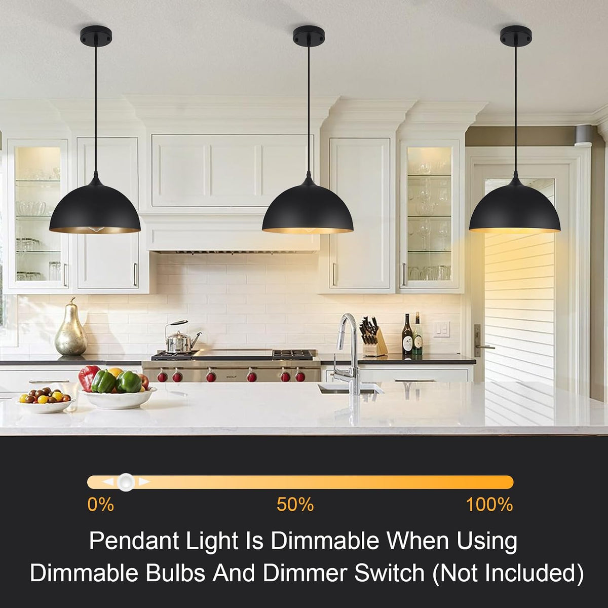 3 Pack Black Pendant Lights Kitchen Island, 11.8'' Modern Dome Pendant Light Farmhouse Hanging Light Fixture for Dining Room Restaurant Foyer Bar Cafe Sink