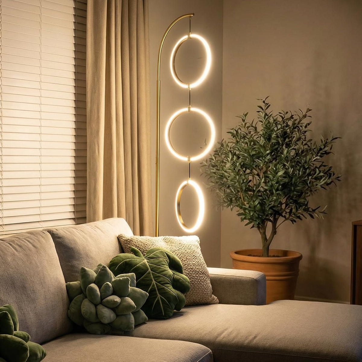 Bairth Gold 3-Light LED Floor Lamp, Modern Arc Floor Lamp for Living Room