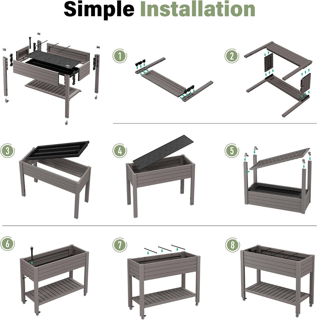 Elevated Raised Garden Bed with Wheels,Planter Box,Gray-33.7" h