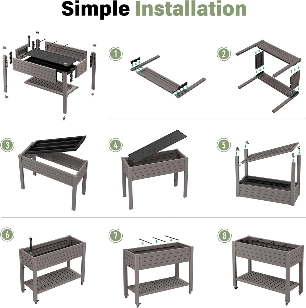 Elevated Raised Garden Bed with Wheels,Planter Box,Gray-33.7" h