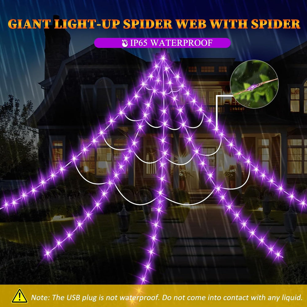 Halloween Decorations Outdoor, Spider Web Lights 250 LED Lighted Spider Web 1...