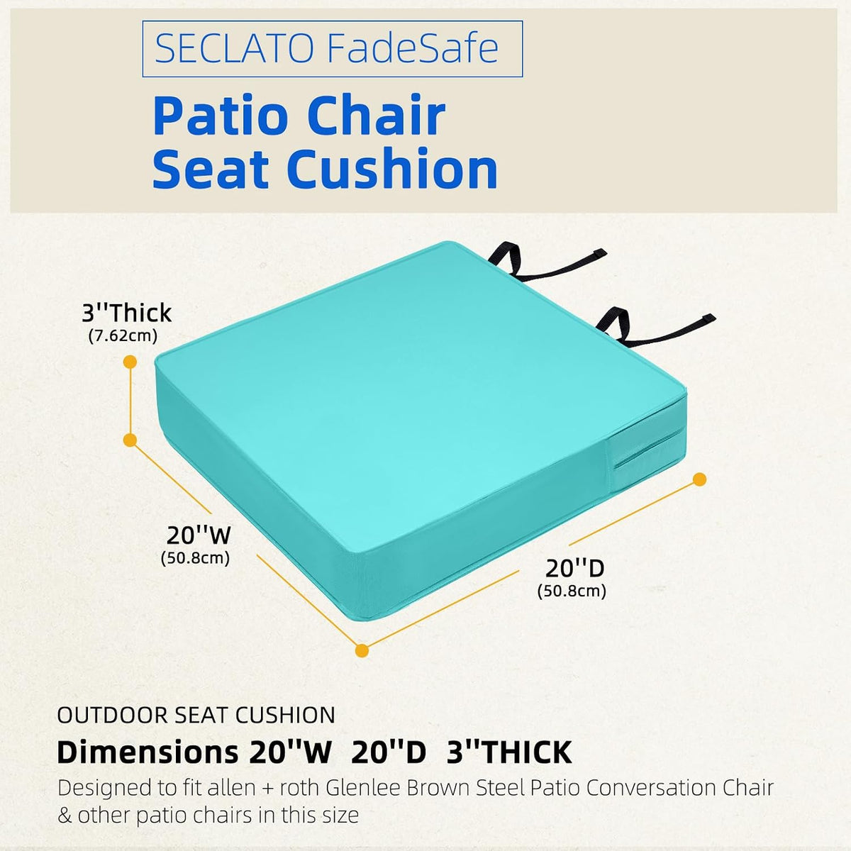 20x20x3 Thick Support Patio Chair Cushions Set of 2, Blue
