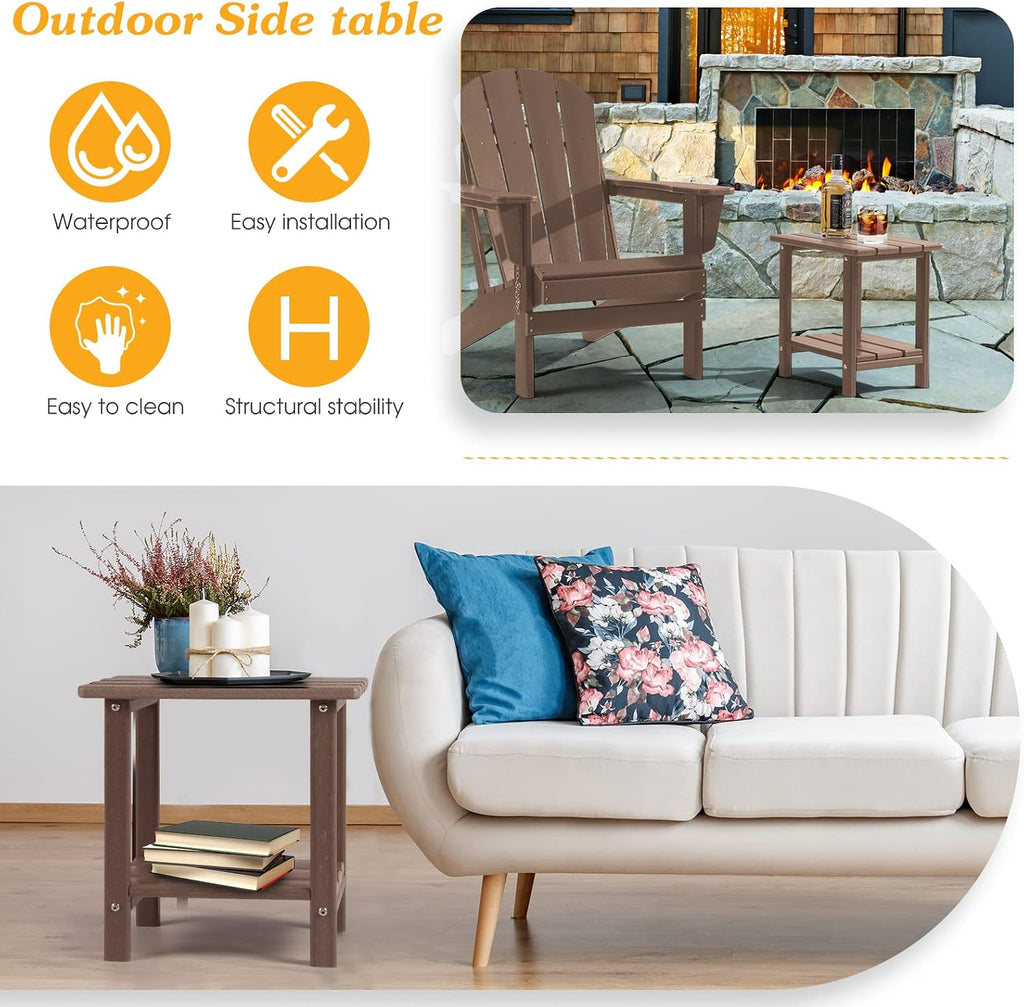 Apolimi Adirondack Outdoor Side Table, 2-Tier Sturdy Patio End Table Weather Resistant, 16.5" Solid Side Table for Patio, Pool, Porch