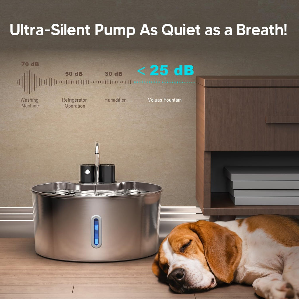 Voluas 7L Wireless Dog Water Fountain with 1 Filter, Stainless Steel
