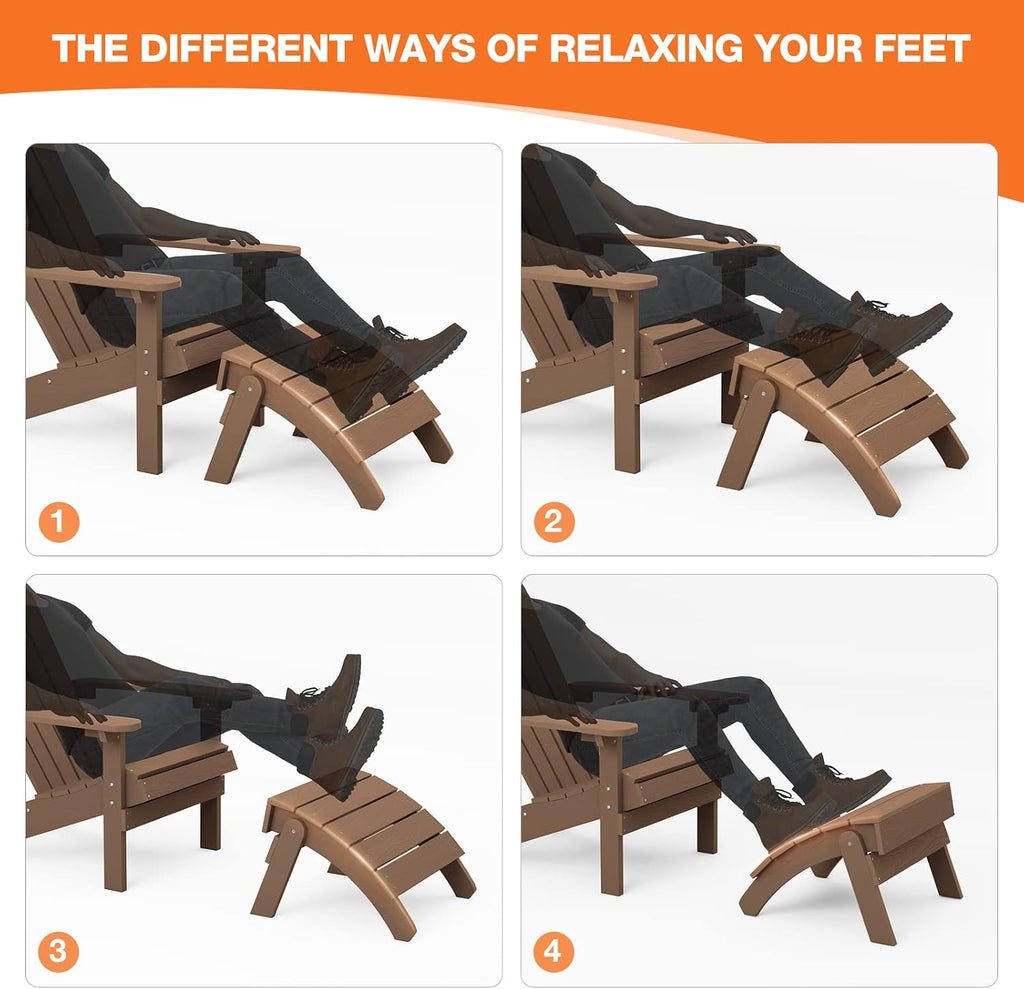 YEFU Folding Adirondack Ottoman Outdoor Set of 2, Teak