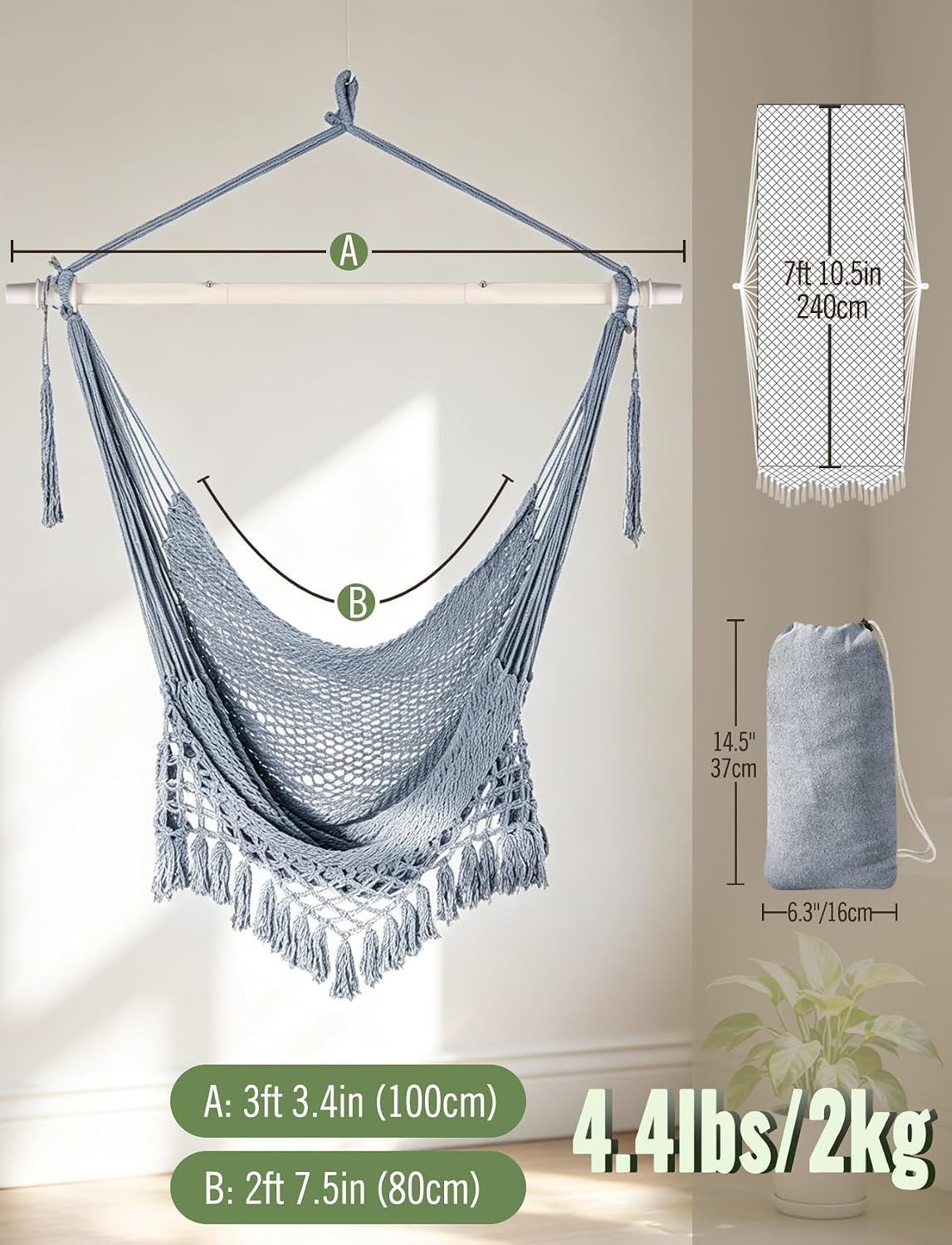 chihee hammock chair handmade woven mesh hanging seat, close-up detail
