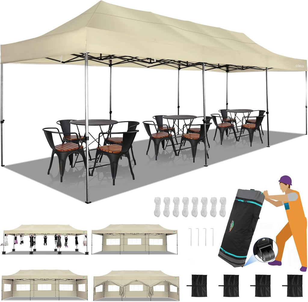 COBIZI 10x30 Heavy Duty Pop Up Canopy Tent with Sidewalls, Easy Up Canopy