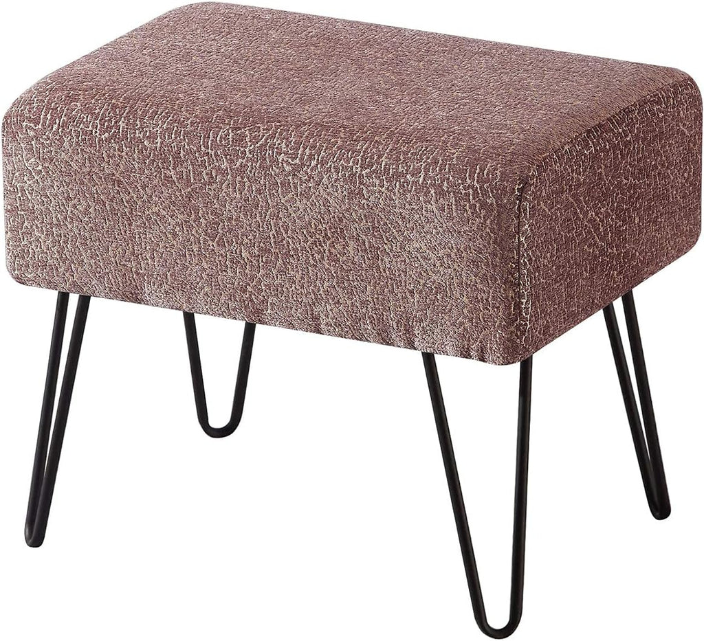 Home Soft Things Jacquard Chenille Ottoman, 19" x 13" x 17" H, Babati-Light Brown, Fuzzy Entry Way Ottoman Bench for Living Room Bedroom End of Bed Decorative Makeup Stool Foot Rest Chair Home Décor