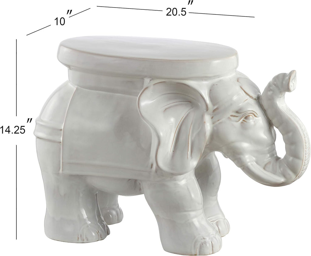 JONATHAN Y White Elephant Ceramic Garden Stool 14.25", Antique White