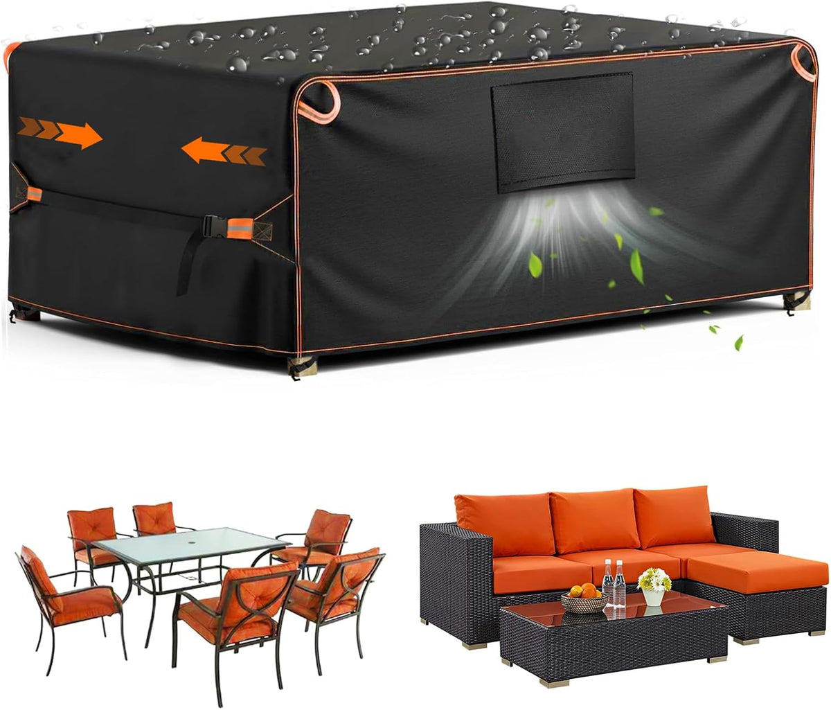 Outdoor Sofa Covers Waterproof, Rectangular Patio Table Chair Sofa Set Cover, Outdoor Sectional Sofa Covers with Upgraded Fastener Windproof Buckles 111" L×74" W×28" H