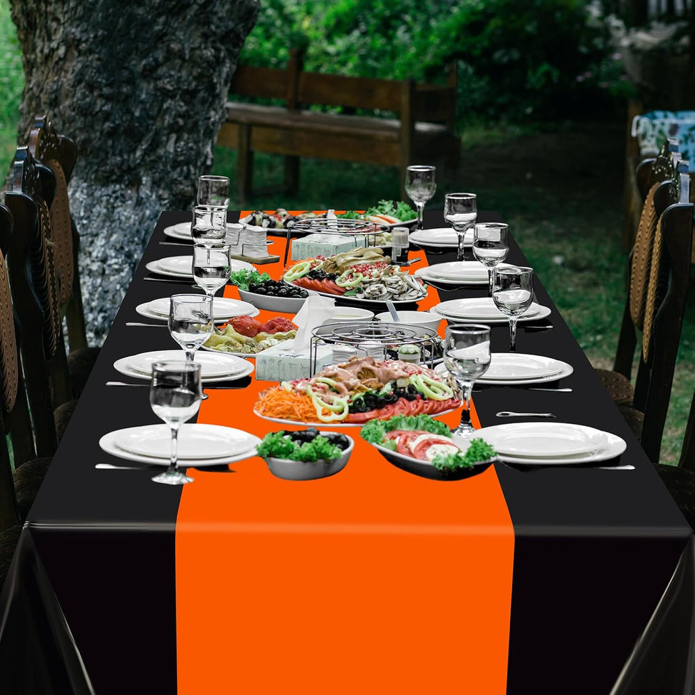 Oudain 12 Pcs Halloween Plastic Table Cloths 54" x 108", Orange, Black