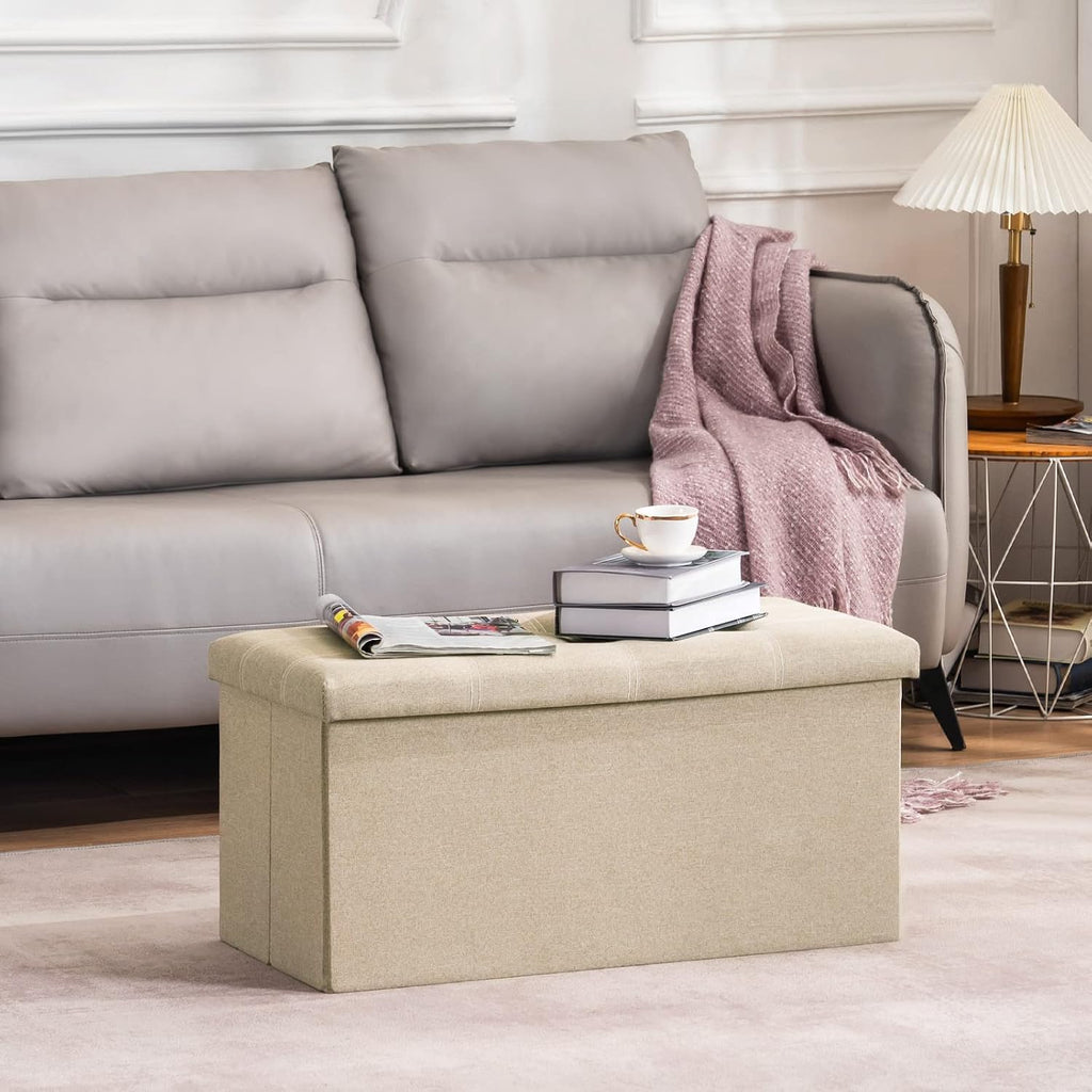 YOUDENOVA Ottoman with Storage, 30" Storage Ottoman Bench, Linen Beige