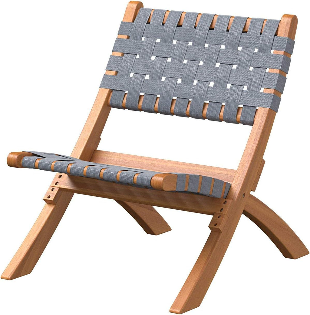 Balkene Home Sava Acacia Wood Folding Chair with Gray Woven Seat
