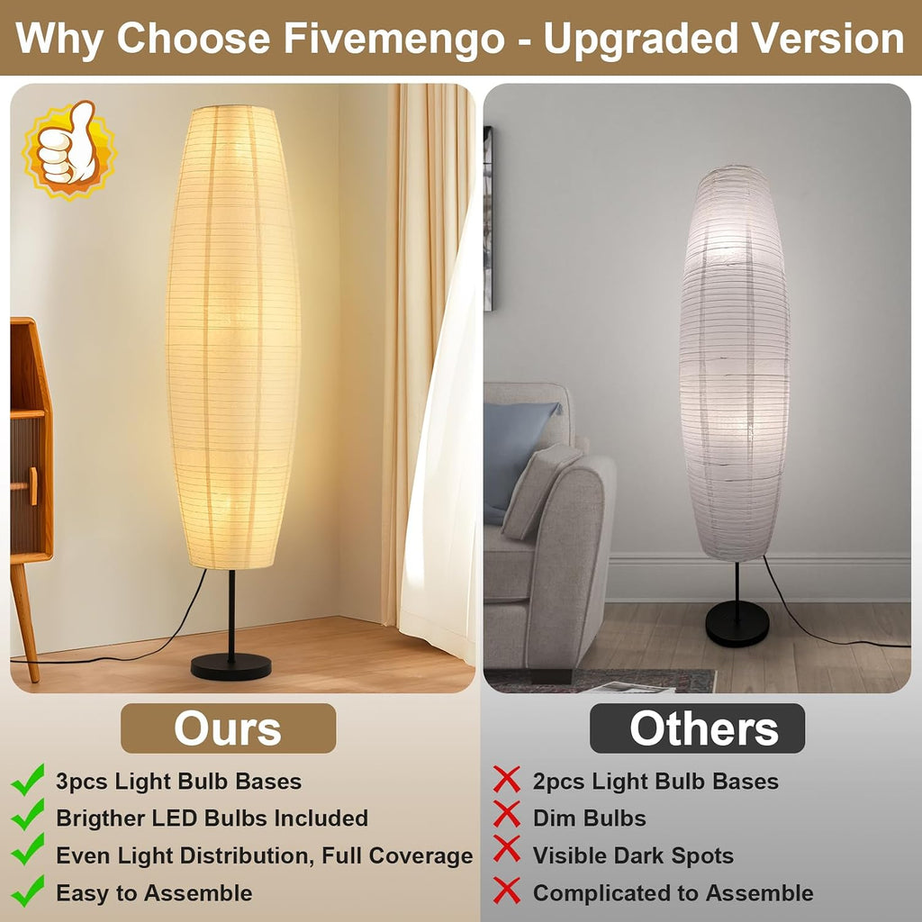 Off-White Paper Lamp Paper Floor Lamp, 3-Lights Bulbs Included