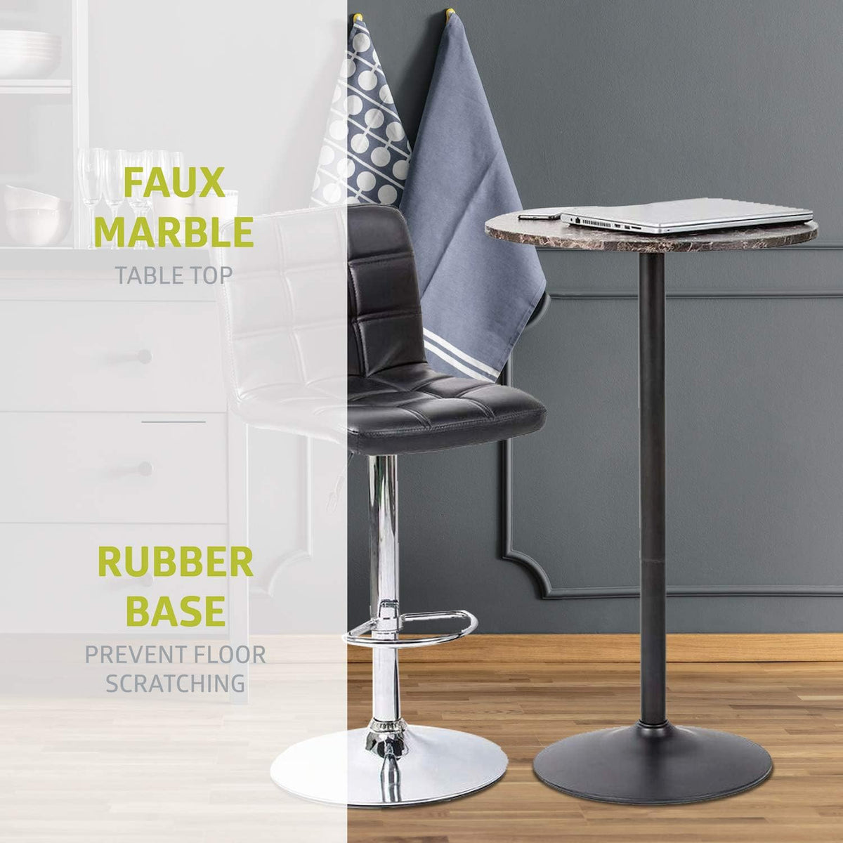 Pearington Lucia Round Cocktail Bar, Pub, and Bistro Table with Faux Marble Top Finish, Multipurpose Table for Any Setting, 1 Pack