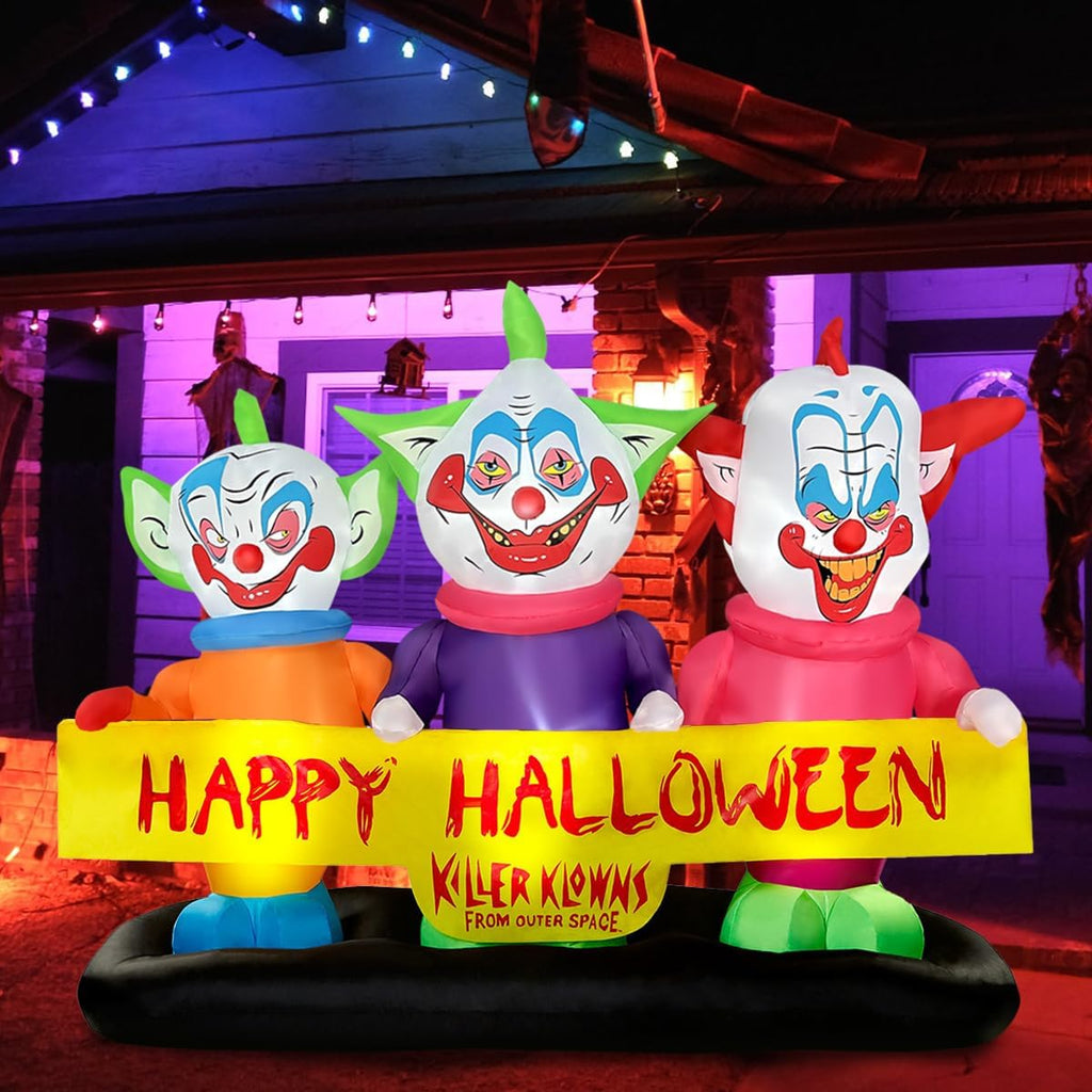 BLOWOUT FUN 6ft Long Halloween Inflatable Three Killer Clowns Decoration