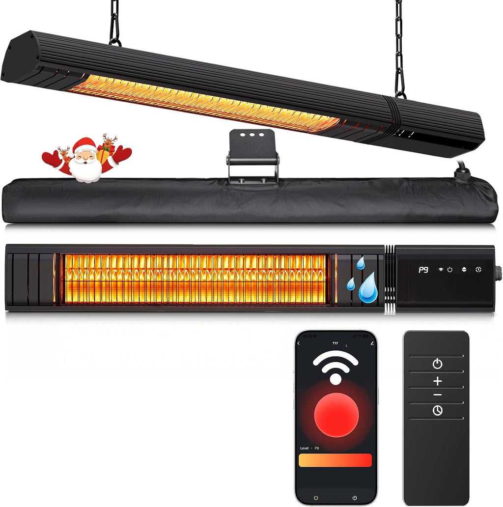 Sundate 1500W Infrared Patio Heater, WiFi App, 9 Heat Levels, 24H Timer