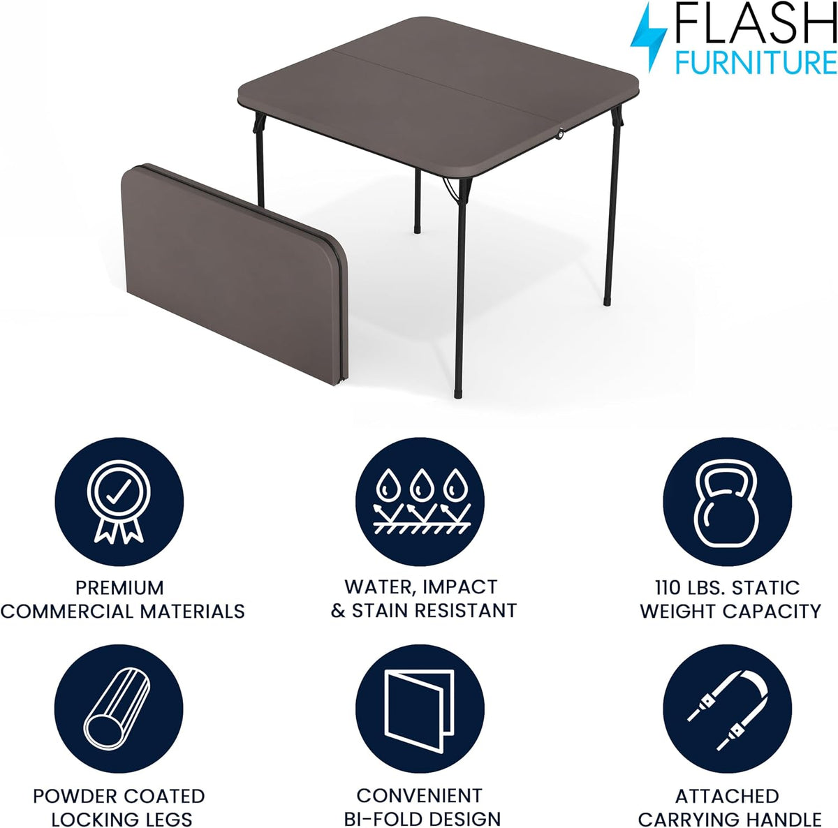 Flash Furniture 2.83-Foot Bi-Fold Dark Gray Plastic Folding Table