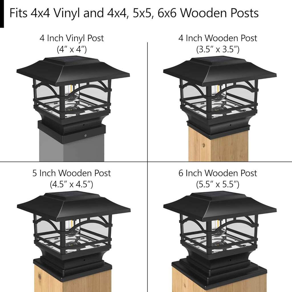 Davinci Edison Solar Outdoor Post Cap Lights, 4x4 5x5 6x6, Metal&Glass, 2PK