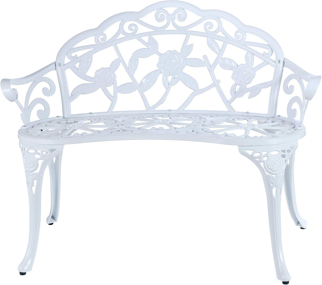 Patio Balcony Bench Double Seat, Anti-Rust Cast Aluminum Patio Garden Bench for Park Yard Outdoor Furniture White.1