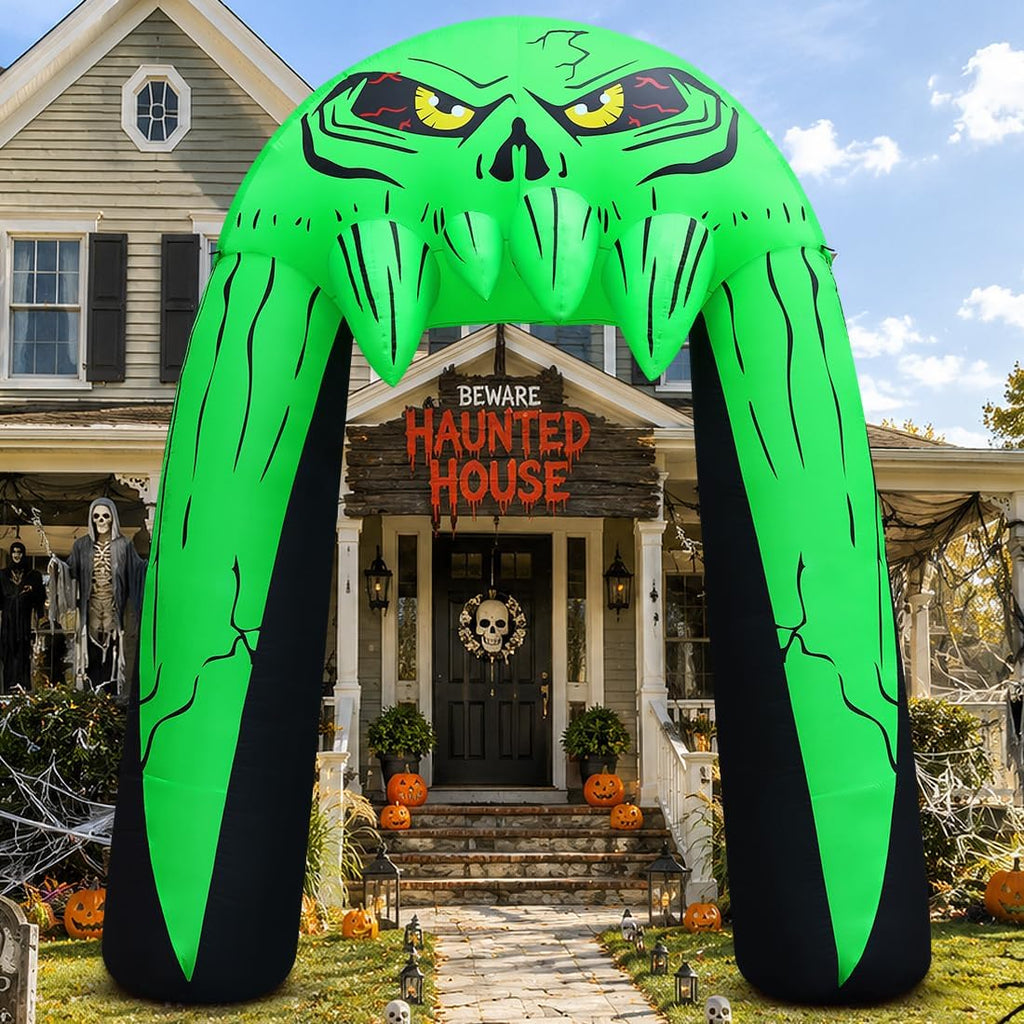 COMIN 10 FT Halloween Inflatables Archway Outdoor Decorations Blow Up Yard Monster Mouth Archway with Built-in LEDs for Indoor Party Garden Lawn Decor